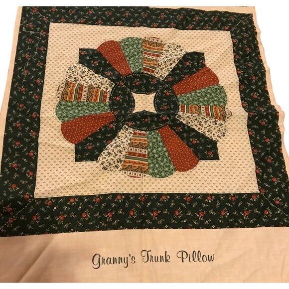 Grannys Trunk Pillow Panel Set Fabric Kit For Quilting & Crafting Green Rust 16" - Picture 1 of 6